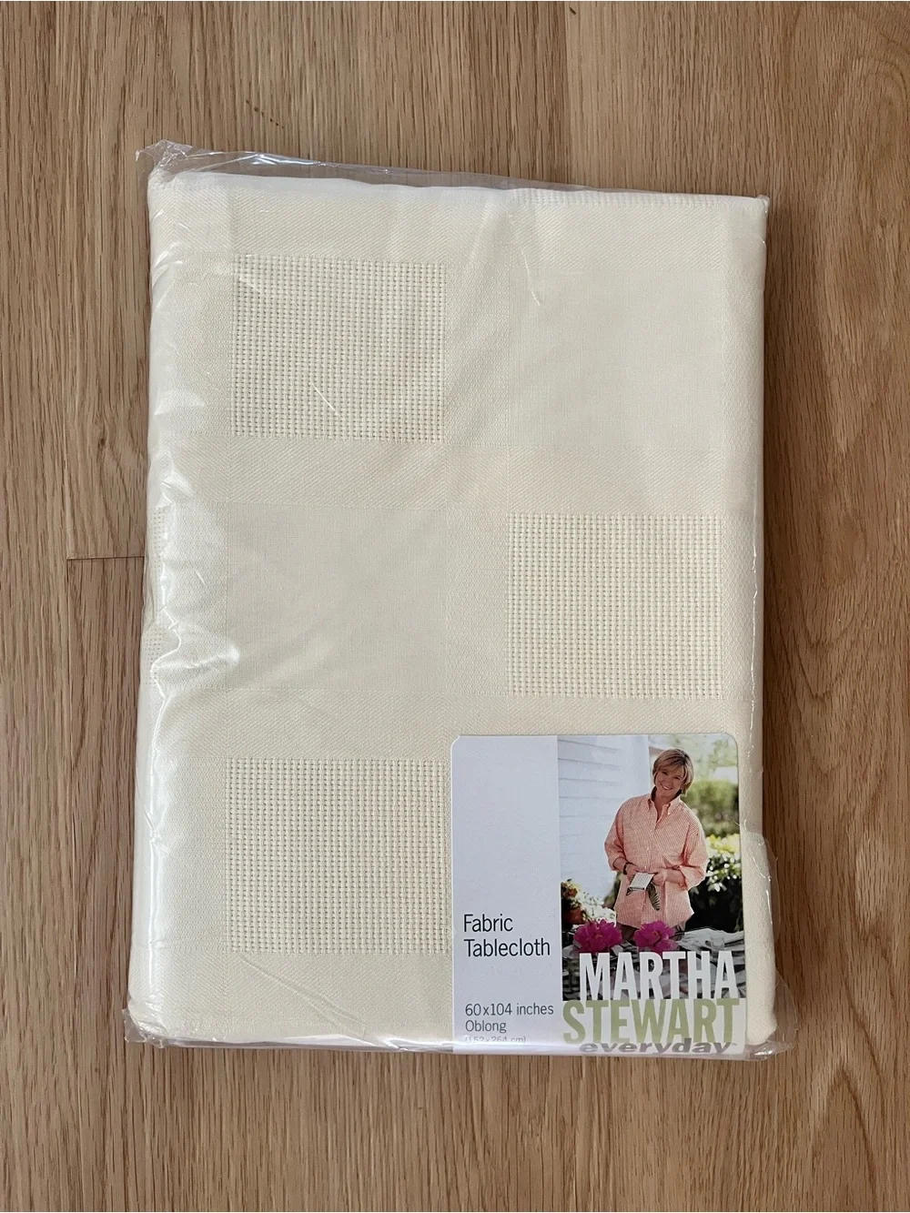 Martha Stewart Cream Fabric Tablecloth with Square Texture, 60 x 104 oblong